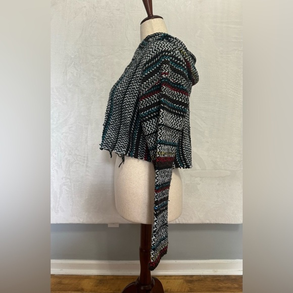 Baja Joe Mexican Jerga Blanket Hoodie Cropped Hippie Pullover Women’s Medium - Picture 2 of 8